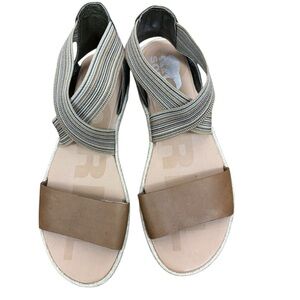 SOREL Women's Ella Flat Sandals in Brown/Green| Size 8